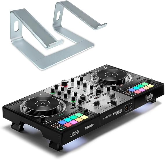 Hercules DJControl Inpulse 500 2-Deck DJ USB Controller Silver Edition with Keepdrum Laptop Stand
