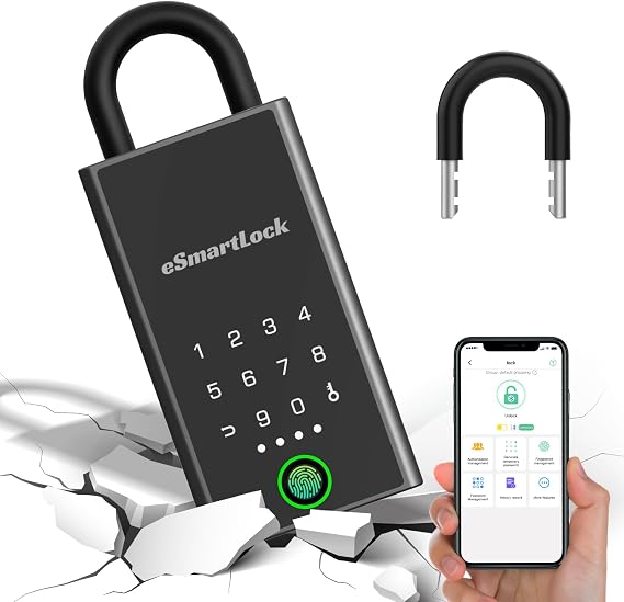 Eseesmart Smart Key Lock Box, APP Control, Fingerprint and Passcode Unlock, Electronic Bluetooth Wireless Digital Lock Box for Outdoor Realtor House Airbnb Office Garage Car