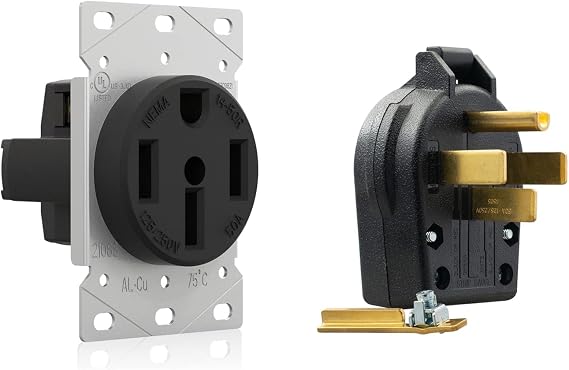 ELEGRP 50 Amps 125/250V Range Oven Stove Receptacle, NEMA 14-50R & ELEGRP NEMA 14-30P & NEMA 14-50P 4 Prong Electric Dryer and Range Oven Stove Plug