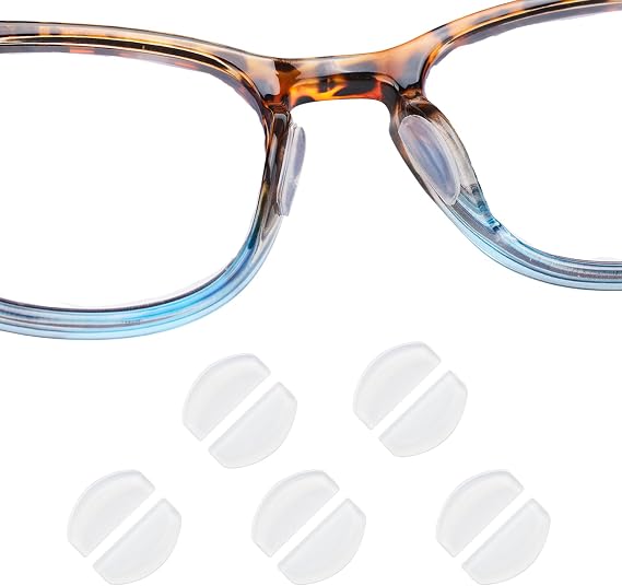 Eyeglass Nose Pads, 2mm Thk., Anti Slip Soft Adhesive Silicone Nose Pads with Super Sticky Backing, Glasses Nose Pad for Glasses, Sunglasses and Eye Wear (5 Pairs Clear)