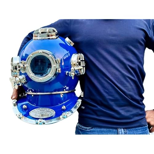 Diving Helmet | Nautical Diving Helmet | US Navy Deep Sea Divers Helmet Maritime Ships Decorative Helmet Blue  Chrome Finish
