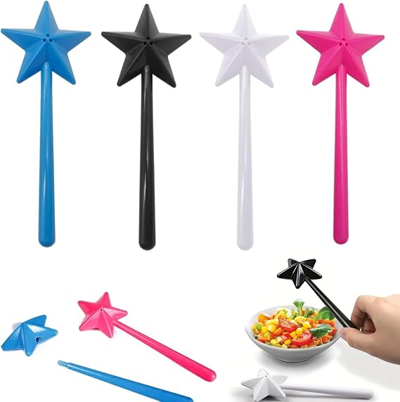 4 PCS Star Magic Salt and Papper Shakers Pentagram Shape Fairy Wand Three Holes Salt Dispenser Refillable Removable Light One Hand Operation Kitchen Accessories (Black, White, Blue, Rose Red)