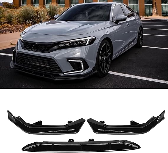 Front Spoiler for Honda 11th Gen Civic Front Lip 2021-2022 Glossy Black Front Bumper Lip Body Kit Spoiler