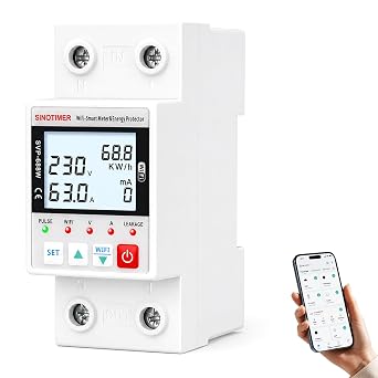 WiFi Smart Energy Meter AC 63A 80-300V, WiFi Earth Leakage Over Under Voltage Protector, Circuit Breaker Din Rail, Electricity Energy Monitor APP Remote Control Smart Life 230V