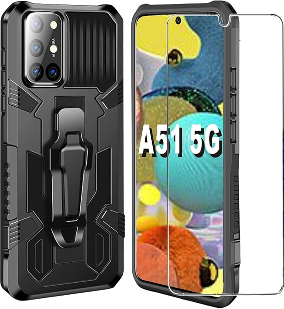 Compatible with Samsung Galaxy A51 5G Phone Case 6.5" Black | Samsung Galaxy A51 5G Phone Case,with HD Screen Protector Military Grade Protective with Belt Clip and Kickstand