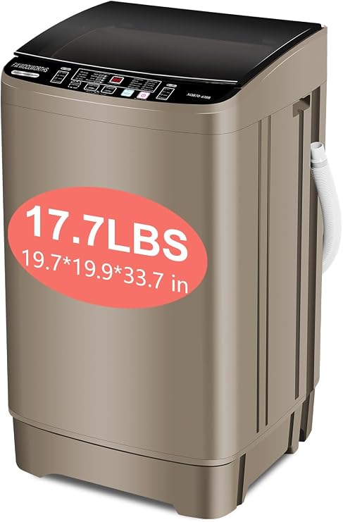 F.W.WOOLWORTHS 17.7 lbs Washing Machine with Drain Pump, Full Automatic Washer with 10 Wash Programs 8 Water Levels for Home, Apartment, RVs, Dorm, Glod