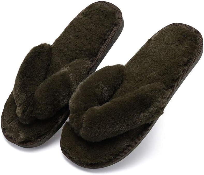 Womens Faux Fur Slippers Warm Fussy Flip Flop House Slippers Open Toe Home Slippers for Girls Men