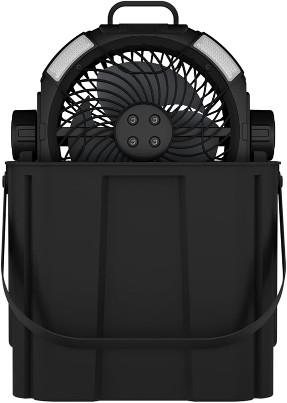 Misting Fan Portable Camping Fan 42800mAh Rechargeable with Remote Control, 3 LED Light & Stepless Speed Control & Cooling Spray with 6L Bucket, Timer Function, Portable Handle, Rotating Hanging Hook