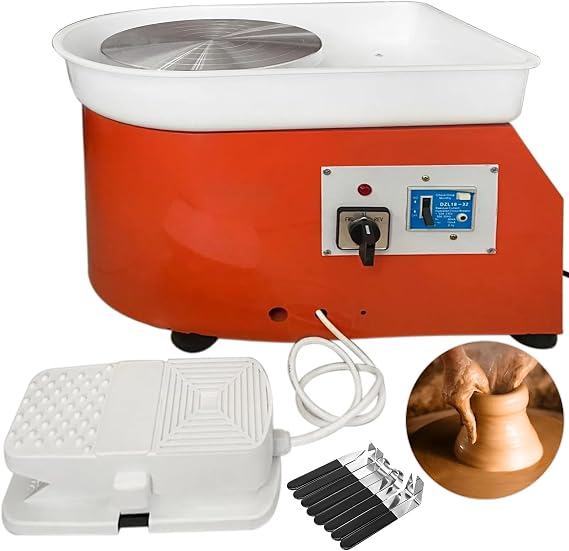 Pottery Wheel 350W, Electric Pottery Wheels 25cm Turntable, Pottery Forming Machine with Handle, Pedal and Removable ABS Basin, Pottery Wheel for Adults Kids Beginners DIY Clay Art, Orange