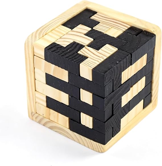 Wooden Brain Teaser Puzzle 3D T-shaped Tetris Blocks Geometric Intellectual Jigsaw Educational Toy for Kids and Adults