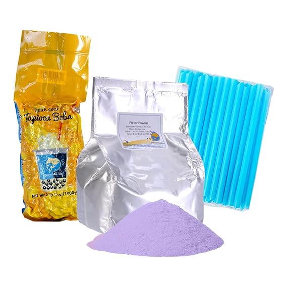 BUBBLE TEA SUPPLY 2.2# Boba Pearls, 45+ servings Taro powder, 1 bag fat straws - The BEST Tapioca Pearls Brown Sugar Boba Boba Balls Tapioca Boba Boba Bubbles Brown Sugar Boba Pearls Boba Pearl Boba Tea Balls to DIY Boba Drink Award Winning Boba Variety