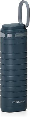 IDEUS Insulated Stainless Steel Water Bottle 14 oz Lockable Lid & Leakproof Travel Coffee Mug for HotCold Beverages Fits Most Cup Holder Navy Blue