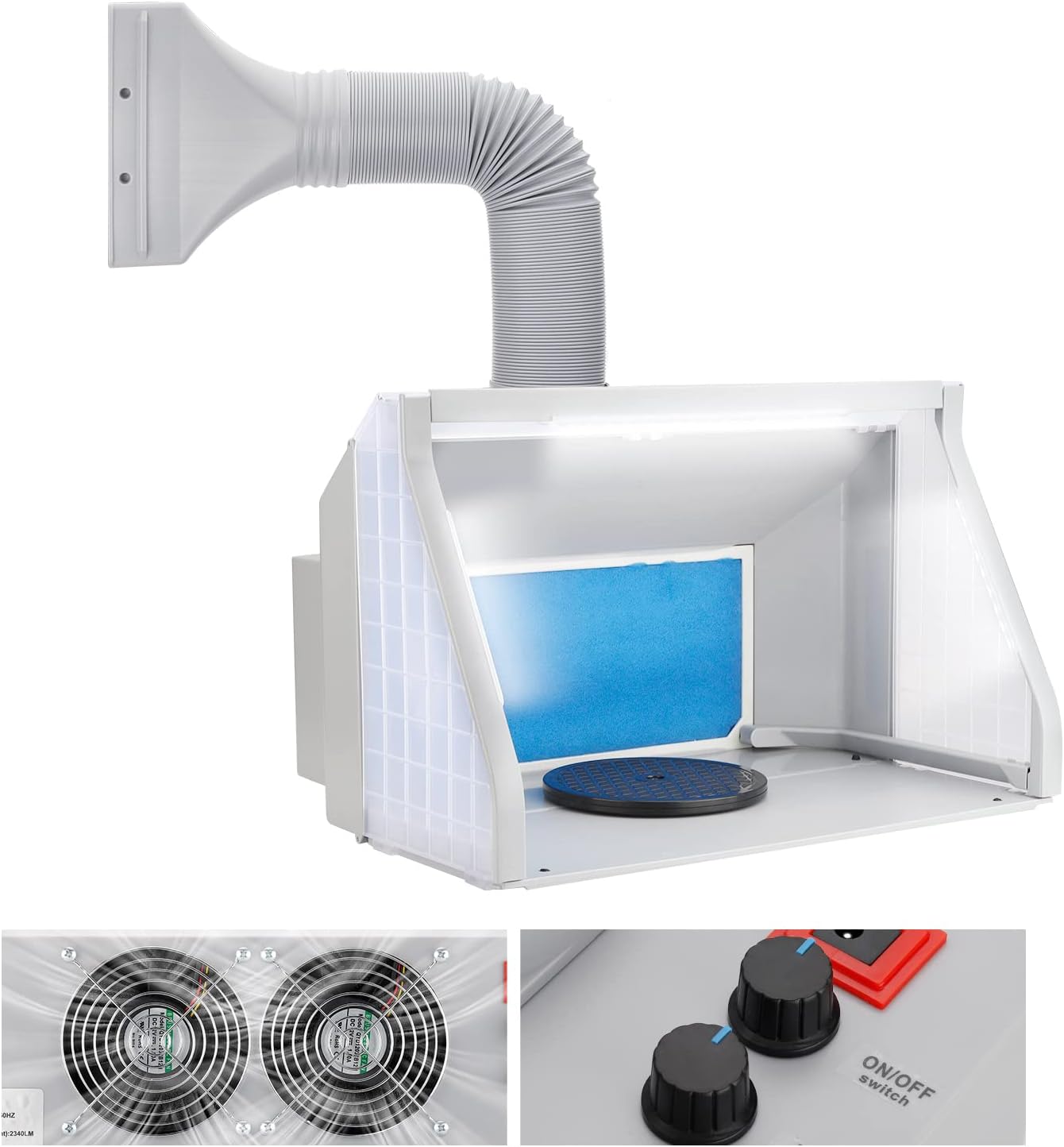 urlife Paint Booth with 2 Powerful Fans with LED Lights, Spray Booth with LED and Fan Independent Operation, Brightness & Airflow Stepless Adjustment for Painting, Includes 1 Replacement Filter