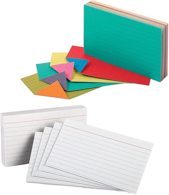Index Cards - 3x5 Inch - Heavy Weight Ruled Index Card - 100 White Cards, 100 Assorted Colors Cards, Index-Cards Great for Notes, Organizing, Flash Cards, Lists, Recipes and More (White and Extreme)