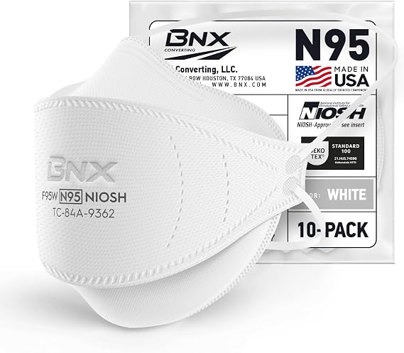 AccuMed N95 Mask NIOSH Certified MADE IN USA Particulate Respirator Protective Face Mask, Tri-Fold Cup/Fish Style, (10-Pack, Approval Number TC-84A-9362 / Model F95W) White