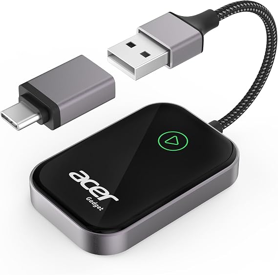 acer CarPlay Wireless Adapter for Apple iPhone Wireless Apple CarPlay Wireless Adapter Upgrade Wired CarPlay to Wireless for Seamless Music Navigation Calls and Messages