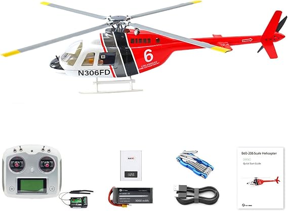 2.4G RC Scale FlyWing BELL 206 Helicopter 4 Blade Rotor Remote Control Aircraft GPS Brushless Motor Battery RTF Smart Drone Gift Hobby Model