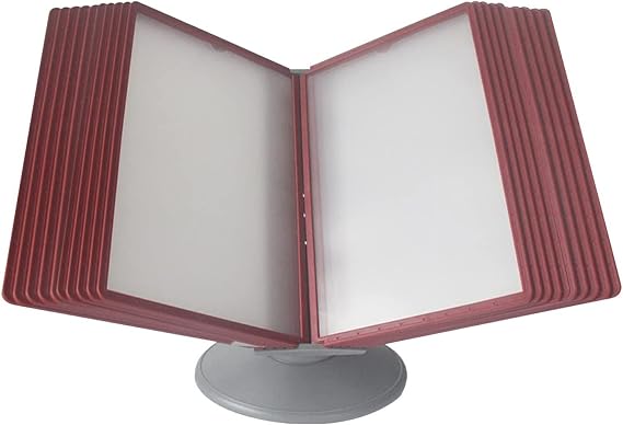 Desktop Reference Organizer - Desktop Flip Display Folder, 20 Double-Sided Pockets Desk Reference Organizer, Hold 40 Sheets Of Paper Adjustable Desk Reference Organizer, PVC And Metal ( Color : Red )