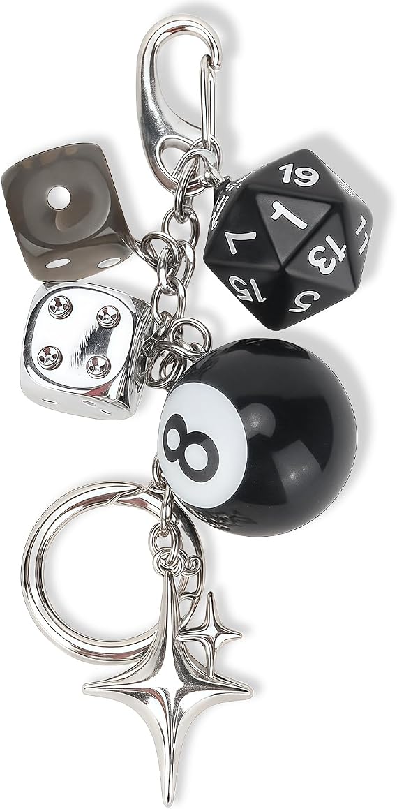 8 Ball Dice Keychain Y2K Bag Charms - Aesthetic Keyring for Women Men - Cute Retro Accessory for Backpack Purse Key Holder