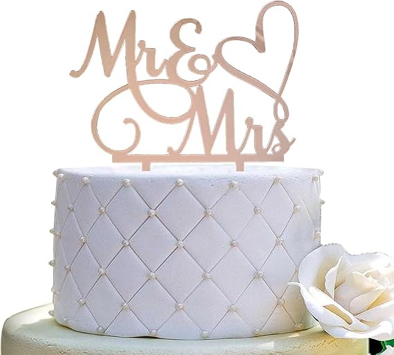 JIEEIN Mr and Mrs Cake Topper - Bride and Groom Sign Wedding, Engagement Cake Toppers Decoration, Mirror Rose Gold Acrylic
