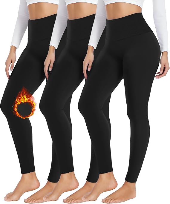 FULLSOFT 3 Pack Seamless Fleece Lined Leggings Women High Waisted Workout Winter Warm Thermal Yoga Pants(3 Pack Black,Black,Black,Small-Medium)