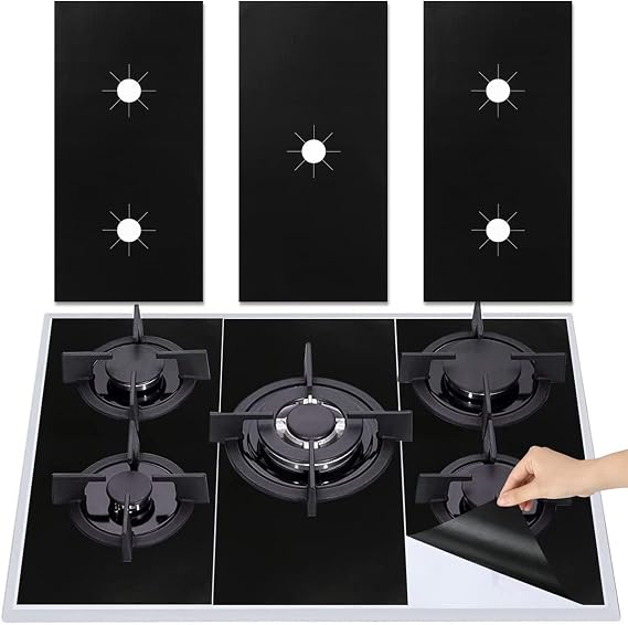 Cuttable Gas Stove Protectors, Reusable Stove Burner Covers, 5 Hooks, Non-Stick Heat Resistant Top Gas Range Protectors, Dishwasher Safe for Home Kitchen