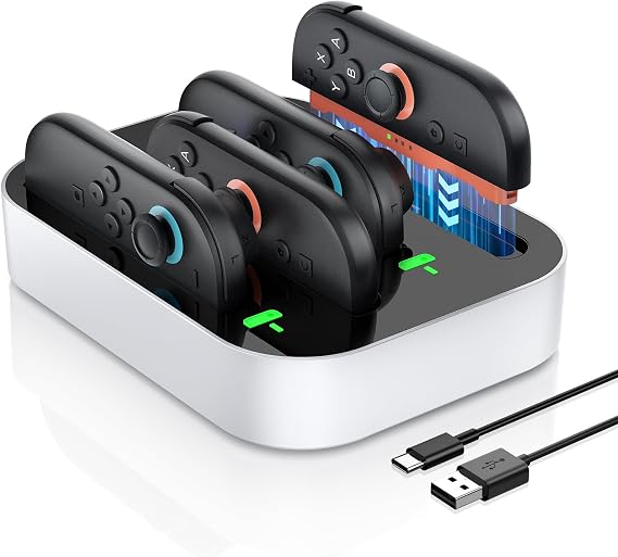 NEWDERY Controller Charger for Nintendo Switch 2 Joy Con, 2.5H Fast Charging Dock with LED Indicator for Joycon 2 Controllers, 4-in-1 Charged Docking Station for Switch 2 Joycons Accessories