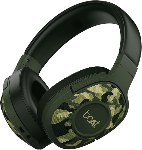 boAt Rockerz 550 Over-Ear Bluetooth Headphones with up to 20 Hours Playback, 50 mm Driver, Soft Padded Ear Pads and Physical Noise Isolation without Microphone (Army Green)