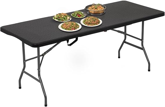 6 ft Folding Table, Black, Resin
