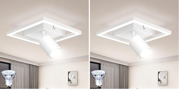Led Ceiling Light, Matt White Ceiling Light 18W with Spotlight Adjustable, Modern Spot Lights Ceiling Neutral White 4000K for Hallway Kitchen Bedroom Living Room, 5W GU10 Bulb Included