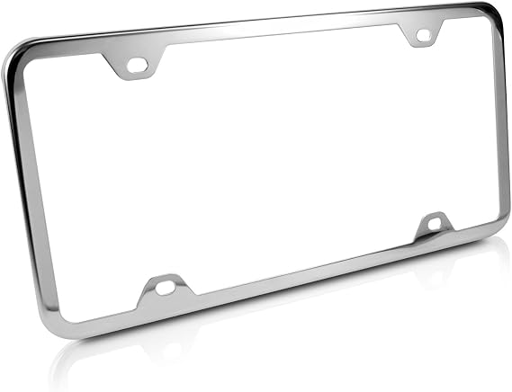 Slim Polished Stainless Steel 4 Holes License Plate Frame