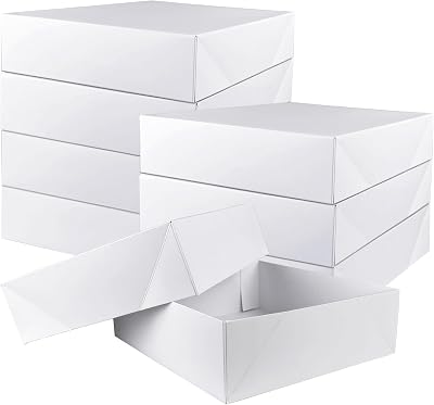 KEEPARTY 8 PCS Square White Gift Boxes with Lids Sizes 9 x 9 x 2.75 Inches for Birthdays Weddings Christmas Graduations Baby Showers and All Holidays