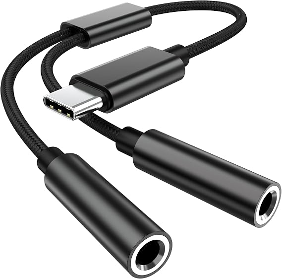 2Pcs USB C to Dual 3.5mm Female Headphone Adapter,Headphone Jack Splitter