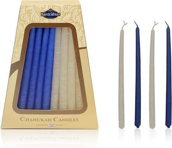 Majestic Giftware Multicolor Hanukkah Candles - CP13 | 45 Dripless Handcrafted Chanukah Candles for All 8 Nights of Hanukkah | Manufactured by Safed Candle Company in Israel (Blue/White)