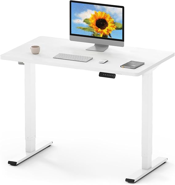 FLEXISPOT ONE PIECE Electric Standing Desk Height Adjustable Desk Sit Stand Desk with 4 Memory Smart Pannel and Backpack Hook for Home Office, 100 x 60cm White