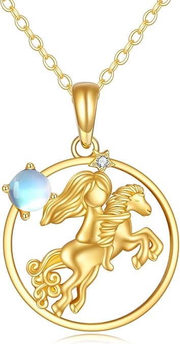 KECHO 14k Real Gold Cat/Horse/Dog Necklace for Women Moonstone Fine Jewelry Birthday Gifts for Daughter Sister