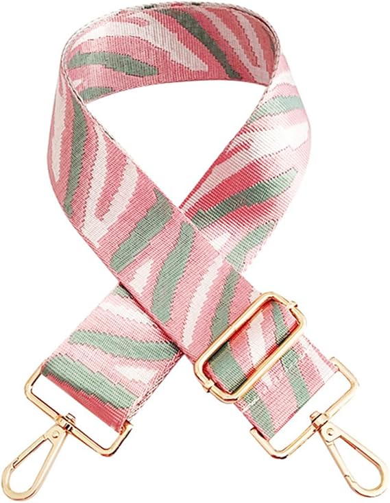 Zebra Pattern Adjustable Bag Strap Replacement 2inch Wide Striped Jacquard Woven Belt for Purse Shoulder Guitar Camera Bag (Pink White Green)