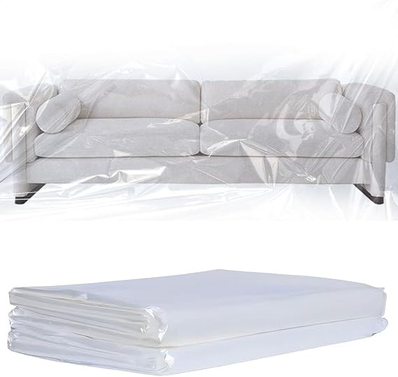 2 Pack Plastic Sofa Cover 2mx3m, Heavy Duty Transparent PVC Furniture Protector, Waterproof Dustproof Moving Covers for Beds, Cabinets & Renovation Storage