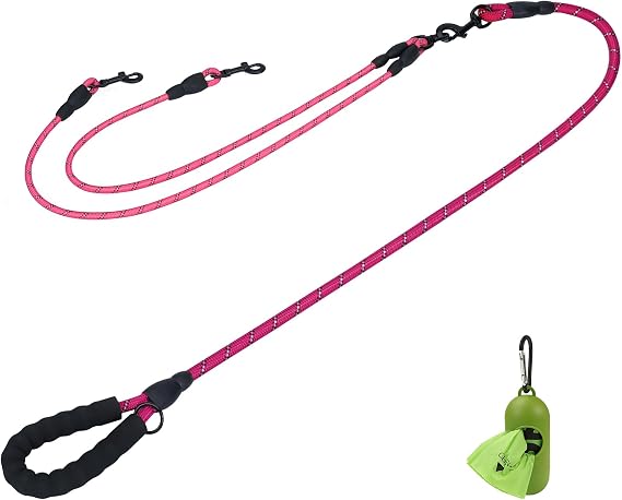Taglory Double Dog Leash and 4FT Rope Dog Leash with Comfortable Padded Handle for Two Dogs
