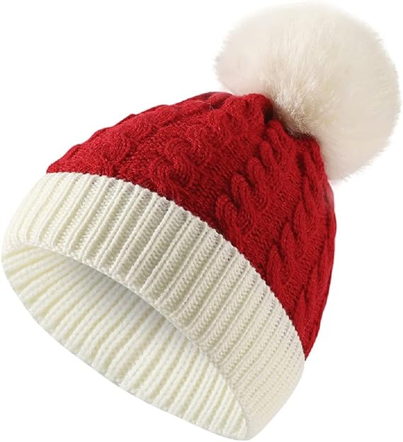 Christmas Knitted Hat for Soft Warm Beanie Santa Hat Red