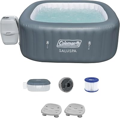 Coleman SaluSpa 114 AirJet Inflatable Square Hot Tub with 2-Pack of Bestway SaluSpa Underwater Non-Slip Pool and Spa Seat with Adjustable Leg