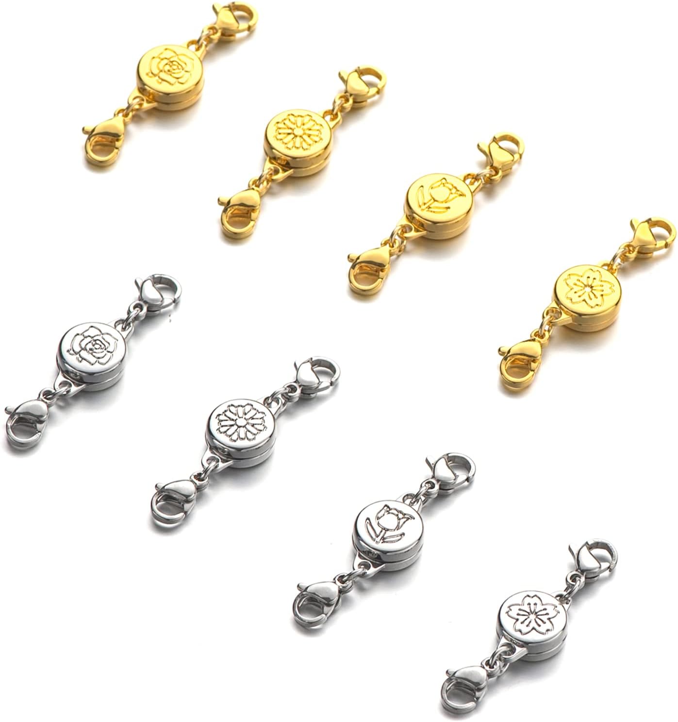 Locking Magnetic Jewelry Clasp Round Magnetic Necklace Clasps and Closures Bracelet Extender for Jewelry Making 4 Gold and 4 Silver