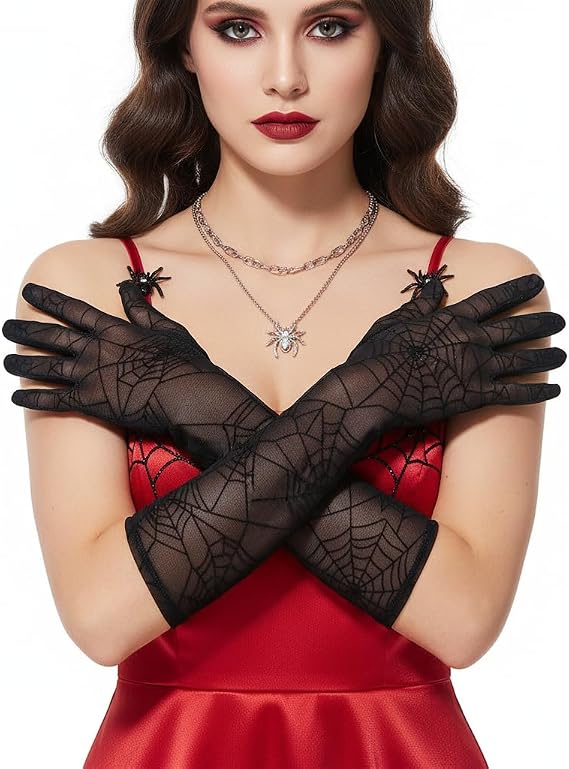 Halloween Spider Web Gloves Black Gloves for Cosplay Costume Halloween