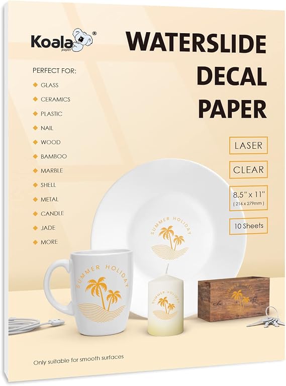 Koala Waterslide Decal Paper for Laser Printer Clear Transparent 10 Sheets