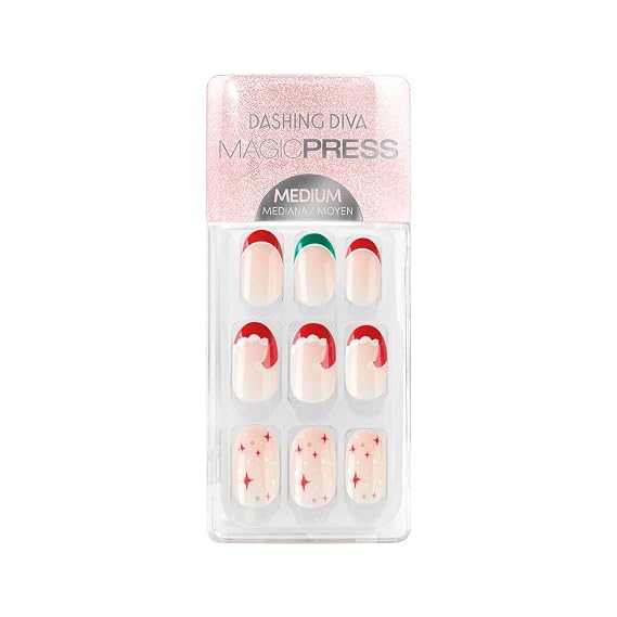 Dashing Diva Magic Press Nails - Naughty Or Nice | Medium, Coffin Shaped Press On Nails | Long Lasting Stick On Gel Nails | Lasts Up to 7 Days | Contains 30 Stick On Nails, 1 Prep Pad, 1 File
