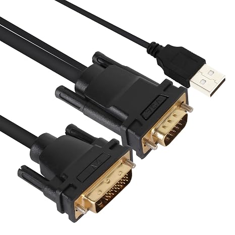 VCOM Male VGA to DVI Cable with Power, 6FT VGA to DVI-I Cable with USB,Gold Plated with Chip, Active Adapter Converter Cable for PC Laptop DVD Monitor HDTV Projector
