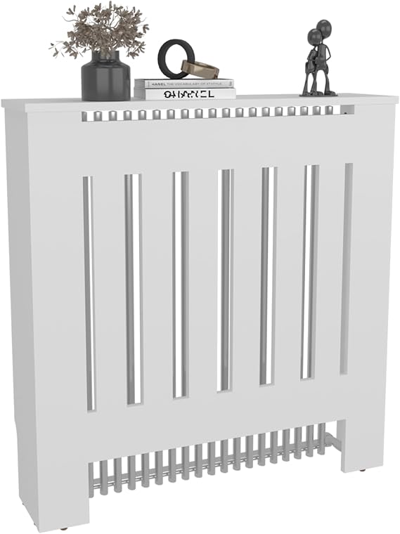 Tuhome Linn Radiator Cover Cabinet with Slatted Front Panel and Top Display Shelf, 41.3 x 31 x 8.2 Inches, Engineered Wood Heater Enclosure for Living Room, Hallway, Small to Medium Spaces