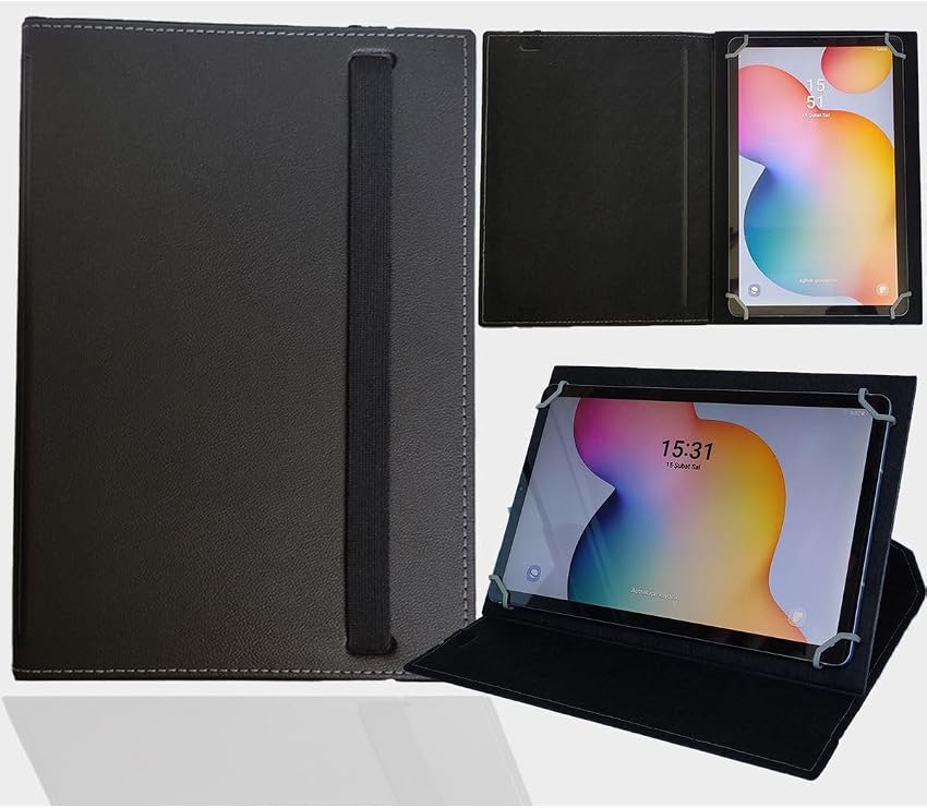 Tablet Standlı Üniversal Kapaklı Tablet Kılıfı Siyah Lenovo M10 HD 2. Nesil 10.1" ile uyumlu