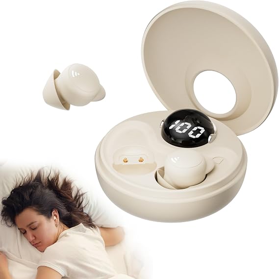 Sleep earplugs for Side Sleepers, Mini Invisible Wireless Bluetooth 5.3 Micro Sleep Noise Cancelling Headphones, Invisible earplugs for Small Ears Sleep, Exercise, Work, Hiking(Beige)