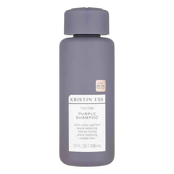 Kristin Ess Hair The One Purple Shampoo for Toning Blonde Hair - Neutralizes Brass + Yellow Tones, Shine Restoring - Sulfate, Silicone and Paraben Free, Color + Keratin Safe, 10 fl. oz.